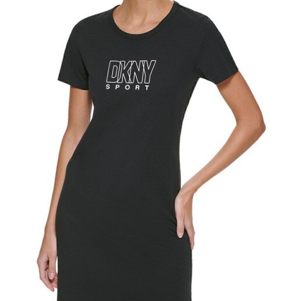 NWT DKNY Sport Outline Logo Black Cotton Dress Size L